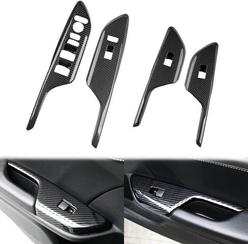 AJHLJ® 4pcs Carbon Fiber Car Door Window Switch Cover Black for Honda Civic 10th Gen 2016 2017 2018 2019 2020 2021 Door Armrest Window Lift Panel Cover in Kuwait