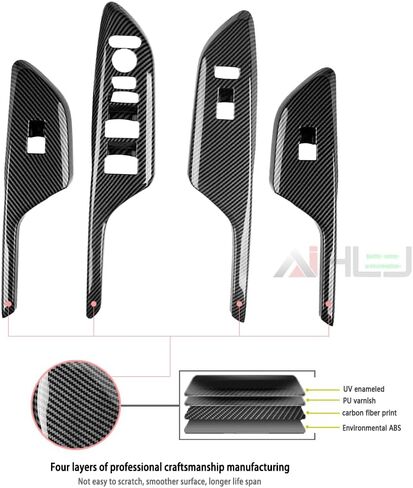 AJHLJ® 4pcs Carbon Fiber Car Door Window Switch Cover Black for Honda Civic 10th Gen 2016 2017 2018 2019 2020 2021 Door Armrest Window Lift Panel Cover in Kuwait