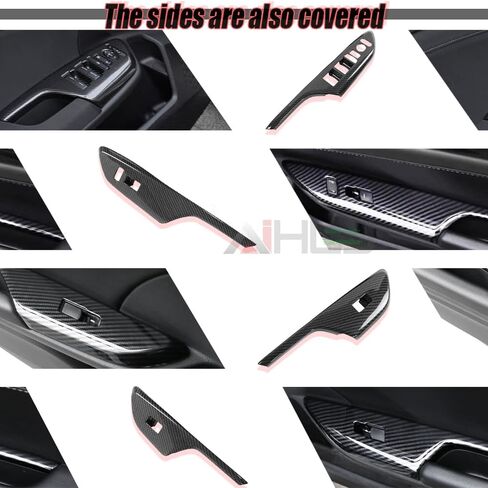 AJHLJ® 4pcs Carbon Fiber Car Door Window Switch Cover Black for Honda Civic 10th Gen 2016 2017 2018 2019 2020 2021 Door Armrest Window Lift Panel Cover in Kuwait