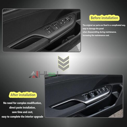 AJHLJ® 4pcs Carbon Fiber Car Door Window Switch Cover Black for Honda Civic 10th Gen 2016 2017 2018 2019 2020 2021 Door Armrest Window Lift Panel Cover in Kuwait
