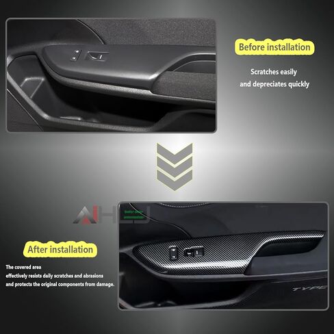 AJHLJ® 4pcs Carbon Fiber Car Door Window Switch Cover Black for Honda Civic 10th Gen 2016 2017 2018 2019 2020 2021 Door Armrest Window Lift Panel Cover in Kuwait