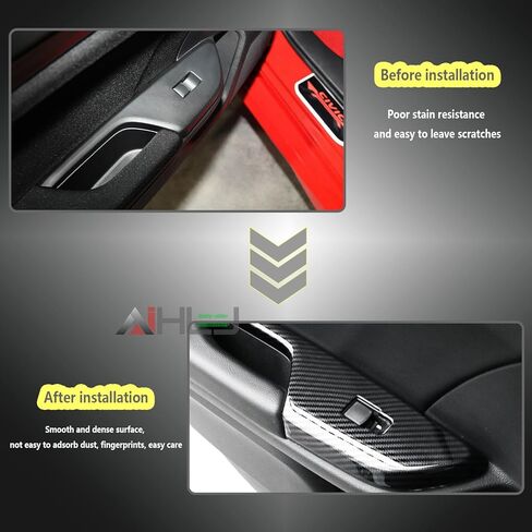 AJHLJ® 4pcs Carbon Fiber Car Door Window Switch Cover Black for Honda Civic 10th Gen 2016 2017 2018 2019 2020 2021 Door Armrest Window Lift Panel Cover in Kuwait