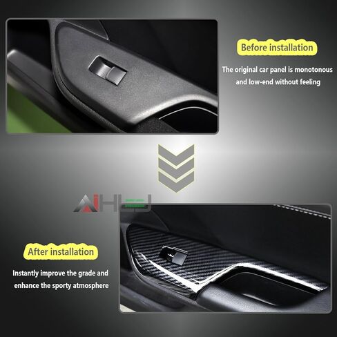 AJHLJ® 4pcs Carbon Fiber Car Door Window Switch Cover Black for Honda Civic 10th Gen 2016 2017 2018 2019 2020 2021 Door Armrest Window Lift Panel Cover in Kuwait
