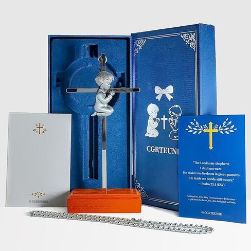 هدايا معمودية للفتيات مقاس 17.78 سم، مجموعة هدايا تعميد كاملة للابنة مع صليب حائط، وحامل خشبي، وبطاقة مباركة وتهنئة في صندوق تذكار أنيق (فتاة مقاس 7 بوصات) in Kuwait