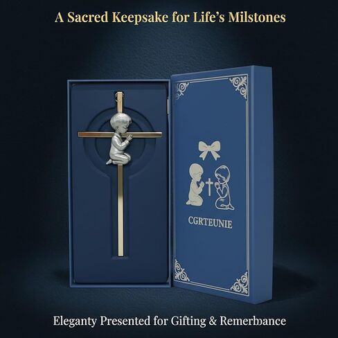 هدايا معمودية للفتيات مقاس 17.78 سم، مجموعة هدايا تعميد كاملة للابنة مع صليب حائط، وحامل خشبي، وبطاقة مباركة وتهنئة في صندوق تذكار أنيق (فتاة مقاس 7 بوصات) in Kuwait