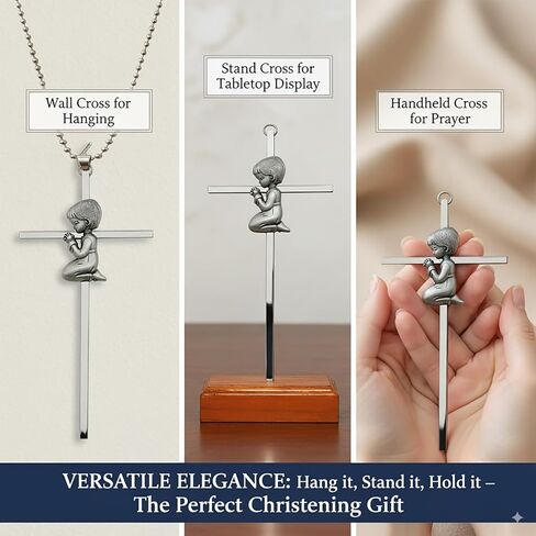 هدايا معمودية للفتيات مقاس 17.78 سم، مجموعة هدايا تعميد كاملة للابنة مع صليب حائط، وحامل خشبي، وبطاقة مباركة وتهنئة في صندوق تذكار أنيق (فتاة مقاس 7 بوصات) in Kuwait
