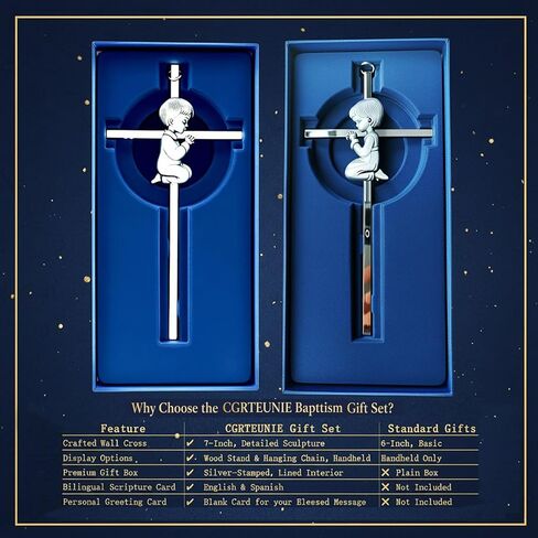 هدايا معمودية للفتيات مقاس 17.78 سم، مجموعة هدايا تعميد كاملة للابنة مع صليب حائط، وحامل خشبي، وبطاقة مباركة وتهنئة في صندوق تذكار أنيق (فتاة مقاس 7 بوصات) in Kuwait