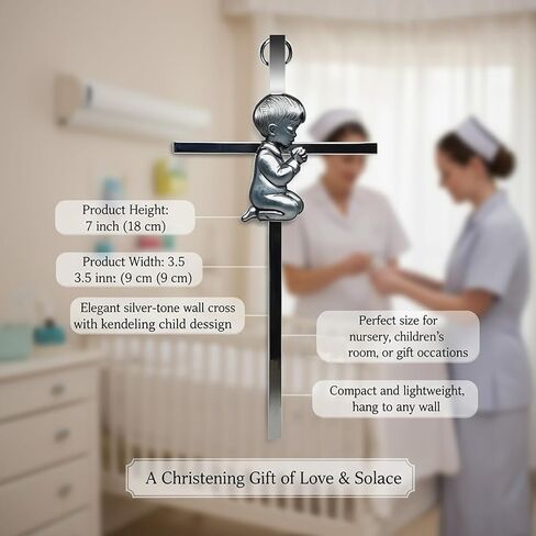 هدايا معمودية للفتيات مقاس 17.78 سم، مجموعة هدايا تعميد كاملة للابنة مع صليب حائط، وحامل خشبي، وبطاقة مباركة وتهنئة في صندوق تذكار أنيق (فتاة مقاس 7 بوصات) in Kuwait