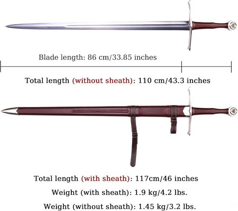 49"/41.5" Medieval Western King Arthur Sword with Leather Sheath Sharp Full Tang Real,High Carbon Steel Two-Handed Long Sword,Historical Collectible/Training/Medieval Decor in Saudi Arabia