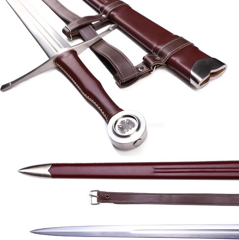 49"/41.5" Medieval Western King Arthur Sword with Leather Sheath Sharp Full Tang Real,High Carbon Steel Two-Handed Long Sword,Historical Collectible/Training/Medieval Decor in Saudi Arabia