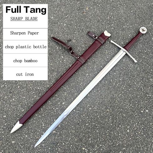 49"/41.5" Medieval Western King Arthur Sword with Leather Sheath Sharp Full Tang Real,High Carbon Steel Two-Handed Long Sword,Historical Collectible/Training/Medieval Decor in Saudi Arabia