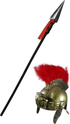 Nicky Bigs Novelties Medieval Gladiator Roman Helmet & Spear Set Faux Feather Plume, Movable Visor & 59" Adjustable Prop in Saudi Arabia