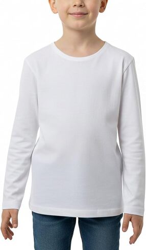 Boys Cotton Long Sleeve Shirts Soft Breathable Crewneck Tees for Kids, Fashion Basic Tops 4-12 Years in Saudi Arabia