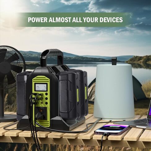 محول طاقة 350 واط لبطارية ليثيوم أيون Ryobi 40 فولت، OP401 2-Port 20 فولت إلى 120 فولت عاكس موجة جيبية نقية مع ضوء LED، 3 منافذ USB-A، 1 منفذ USB-C، 1 منفذ تيار مستمر، محطة طاقة للتخييم في حالات الطوارئ (أداة فقط ) in Saudi Arabia