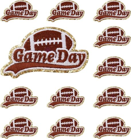 12pcs Football Patches, Gold Edges Chenille Football Patches Iron On Patches DIY Embroidered Rugby Sport Sew On Applique for Clothes,Pants,Hat,Backpack, 1.46x2.2in in Kuwait