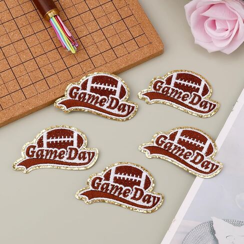12pcs Football Patches, Gold Edges Chenille Football Patches Iron On Patches DIY Embroidered Rugby Sport Sew On Applique for Clothes,Pants,Hat,Backpack, 1.46x2.2in in Kuwait