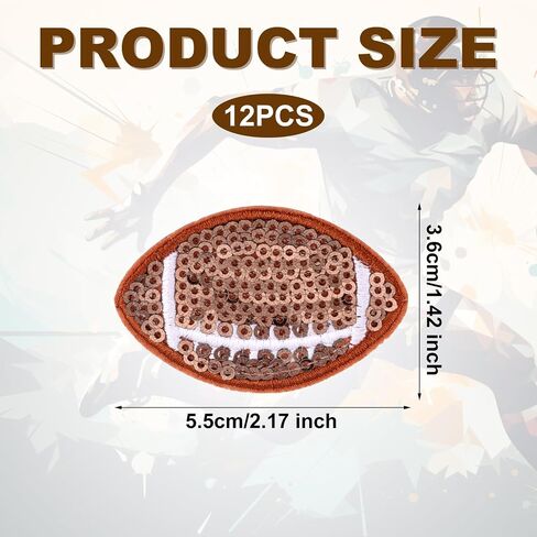 12pcs Football Patches, Gold Edges Chenille Football Patches Iron On Patches DIY Embroidered Rugby Sport Sew On Applique for Clothes,Pants,Hat,Backpack, 1.46x2.2in in Kuwait