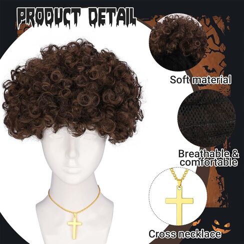 5Pcs Halloween Wrestler Costume Blue T-shirt Pants Wig Beard Necklace for Men Halloween Cosplay Party Dress Up in Saudi Arabia