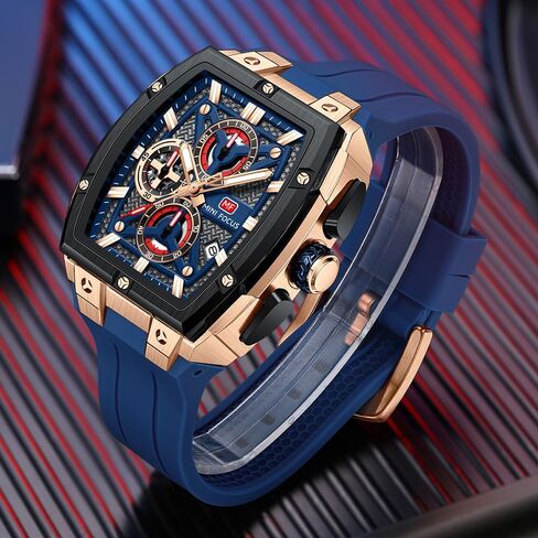 MF MINI FOCUS Men's Watch Analog Fashion Wrist Watch, Skeleton Tonneau Watch for Men with Chronograph,Ideal for Sports Enthusiasts and Daily Wear in Saudi Arabia