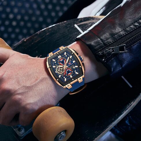 MF MINI FOCUS Men's Watch Analog Fashion Wrist Watch, Skeleton Tonneau Watch for Men with Chronograph,Ideal for Sports Enthusiasts and Daily Wear in Saudi Arabia