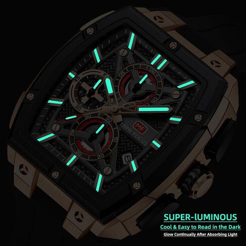 MF MINI FOCUS Men's Watch Analog Fashion Wrist Watch, Skeleton Tonneau Watch for Men with Chronograph,Ideal for Sports Enthusiasts and Daily Wear in Saudi Arabia