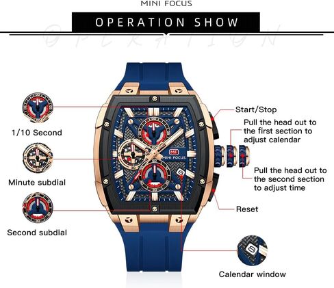 MF MINI FOCUS Men's Watch Analog Fashion Wrist Watch, Skeleton Tonneau Watch for Men with Chronograph,Ideal for Sports Enthusiasts and Daily Wear in Saudi Arabia