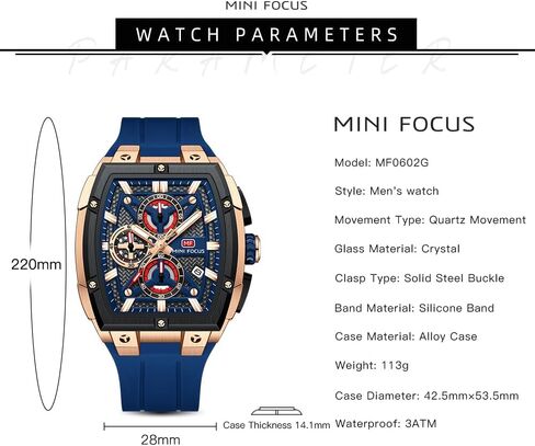 MF MINI FOCUS Men's Watch Analog Fashion Wrist Watch, Skeleton Tonneau Watch for Men with Chronograph,Ideal for Sports Enthusiasts and Daily Wear in Saudi Arabia