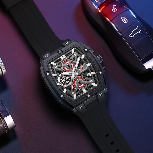 MF MINI FOCUS Men's Watch Analog Fashion Wrist Watch, Skeleton Tonneau Watch for Men with Chronograph,Ideal for Sports Enthusiasts and Daily Wear in Saudi Arabia