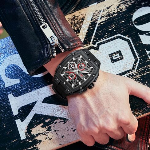 MF MINI FOCUS Men's Watch Analog Fashion Wrist Watch, Skeleton Tonneau Watch for Men with Chronograph,Ideal for Sports Enthusiasts and Daily Wear in Saudi Arabia