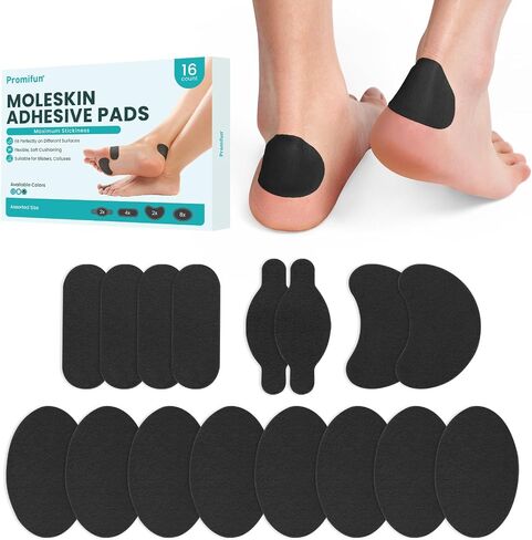 Moleskin Adhesive Tape Pads for Blister - Promifun Blisters Bandages for Foot, Toe, Feet,Finger - Mole Skin Patch for Blister,Callus,Bunion Prevention & Recovery - 16 Sheets of 4 Shapes,Beige in Saudi Arabia