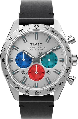 Timex Men's Waterbury Chronograph 41mm Watch - Black Strap Silver Dial Stainless Steel Case in Saudi Arabia