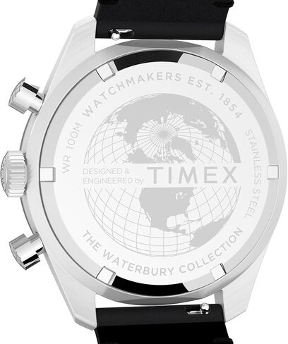 Timex Men's Waterbury Chronograph 41mm Watch - Black Strap Silver Dial Stainless Steel Case in Saudi Arabia