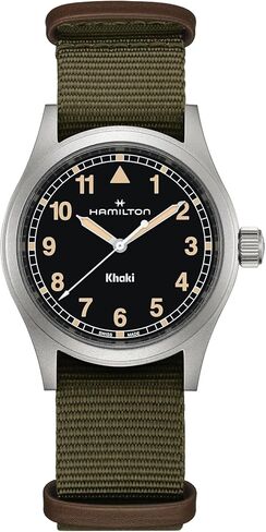 Hamilton Watch Khaki Field Khaki Field Quartz | Swiss Made | 38mm Stainless Steel Case|Black Dial | Green Textile NATO Strap (Model: H69401930) in Saudi Arabia