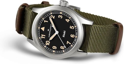 Hamilton Watch Khaki Field Khaki Field Quartz | Swiss Made | 38mm Stainless Steel Case|Black Dial | Green Textile NATO Strap (Model: H69401930) in Saudi Arabia