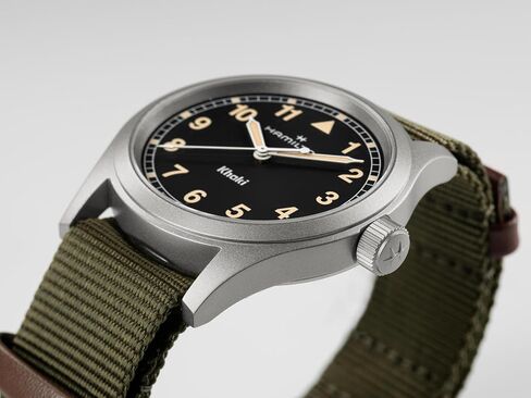Hamilton Watch Khaki Field Khaki Field Quartz | Swiss Made | 38mm Stainless Steel Case|Black Dial | Green Textile NATO Strap (Model: H69401930) in Saudi Arabia