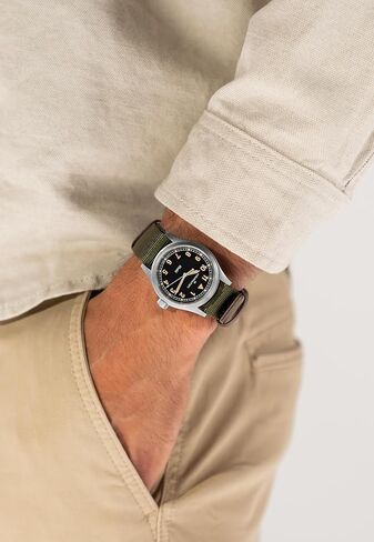 Hamilton Watch Khaki Field Khaki Field Quartz | Swiss Made | 38mm Stainless Steel Case|Black Dial | Green Textile NATO Strap (Model: H69401930) in Saudi Arabia