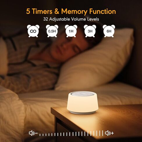 آلة ضوضاء بيضاء مع ضوء ليلي، 30 صوتًا مهدئًا، آلة صوت محمولة للأطفال والكبار، 10 ألوان ضوء ليلي، 5 خيارات للمؤقت، وظيفة الذاكرة، مدمجة للسفر والحضانة والمنزل in Kuwait