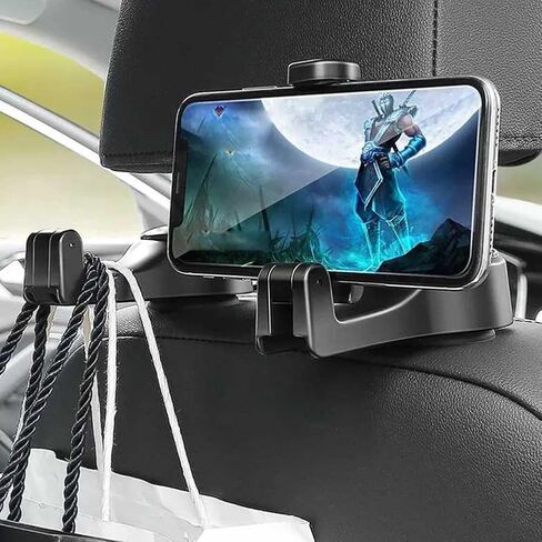 2-in-1 Car Headrest Hidden Hook Universal Car Seat Hooks with Phone Holder Black Seats Back Phones Hanger Hook in Saudi Arabia