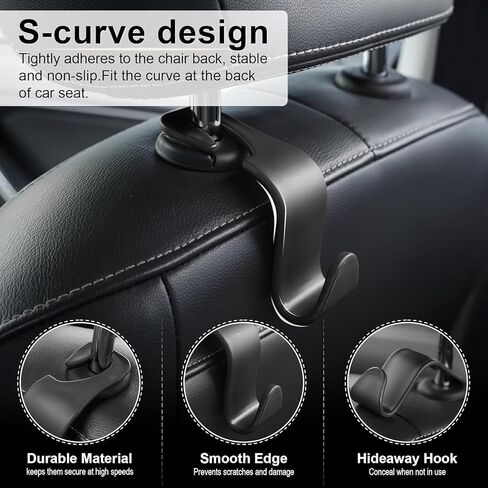 6-Pack Car Back Seat Headrest Hooks, Car Hanger Holder for Purse, Coats, Umbrellas, Grocery Bags, Handbags, and Hats, Durable and Convenient Car Organizer Interior Accessories, Black in Saudi Arabia
