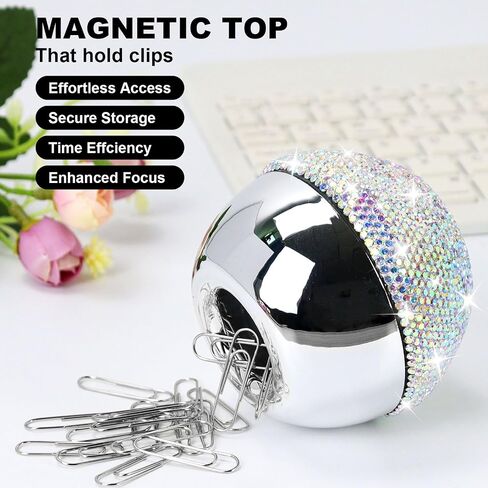 MultiBey Silver Magnetic Paper Clip Holder Round Paperclip Dispenser with 100Pcs Silver Paper Clips for Desk Non-Skid Smooth Finish Memo Bookmark Clip Dispensers, 28mm/ 1.1" (Silver) in Saudi Arabia