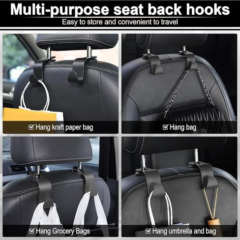 6-Pack Car Back Seat Headrest Hooks, Car Hanger Holder for Purse, Coats, Umbrellas, Grocery Bags, Handbags, and Hats, Durable and Convenient Car Organizer Interior Accessories, Black in Saudi Arabia