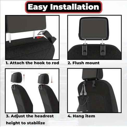 6-Pack Car Back Seat Headrest Hooks, Car Hanger Holder for Purse, Coats, Umbrellas, Grocery Bags, Handbags, and Hats, Durable and Convenient Car Organizer Interior Accessories, Black in Saudi Arabia