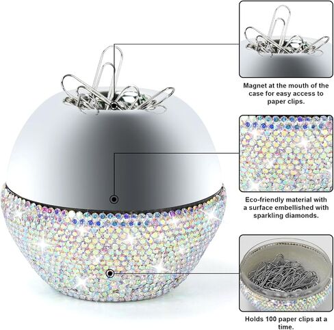MultiBey Silver Magnetic Paper Clip Holder Round Paperclip Dispenser with 100Pcs Silver Paper Clips for Desk Non-Skid Smooth Finish Memo Bookmark Clip Dispensers, 28mm/ 1.1" (Silver) in Saudi Arabia
