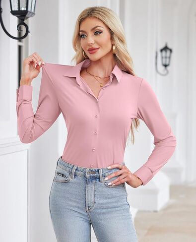 siliteelon Women's Button Down Shirt Business Casual Long Sleeve Shirts for Work with 4-Way Stretch Wrinkle Free in Saudi Arabia