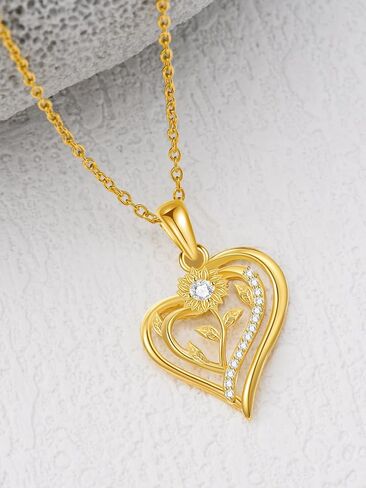 14K الصلبة الذهب روز زهرة / عباد الشمس القلائد للنساء زهرة القلب قلادة قلادة الحب أشعة الشمس مجوهرات الذكرى السنوية عيد الحب هدايا عيد ميلاد للنساء زوجة صديقة أمها in Kuwait