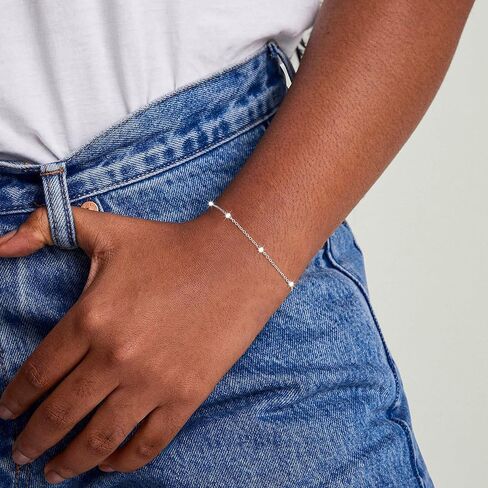 سوار من الفضة الاسترليني 925 للنساء - أنيق 6.5/7 بوصة 3 مم سلسلة ربط الخرز العصرية 16 قيراط مطلية بالذهب سلسلة الأقمار الصناعية القابلة للتعديل مقاومة للماء وغير مشوهة هدية مجوهرات in Kuwait