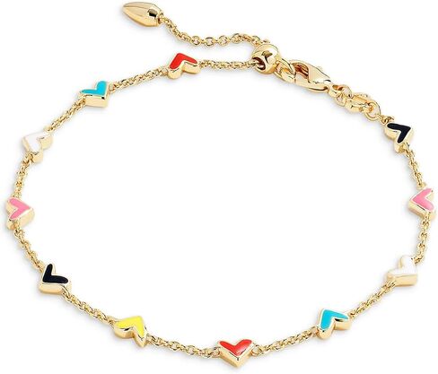 Heart Chain Bracelet – Delicate Hand-Painted Multi-Color Hearts, Adjustable Sliding Bead, 6.9" + 0.7" Extender – Gift-Ready Jewelry for Women in Saudi Arabia