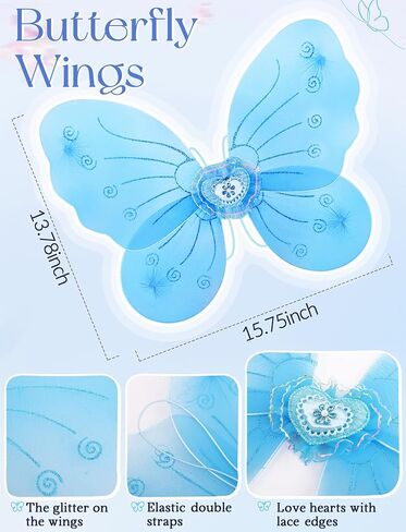 VEKDA 4 Pack Fairy Costume for Girls Butterfly Wings Kids Princess Costume Set with Tutu Skirt,Headband,Fairy Wings and Wand in Kuwait