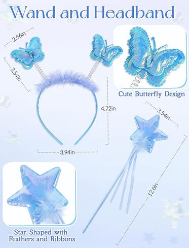 VEKDA 4 Pack Fairy Costume for Girls Butterfly Wings Kids Princess Costume Set with Tutu Skirt,Headband,Fairy Wings and Wand in Kuwait