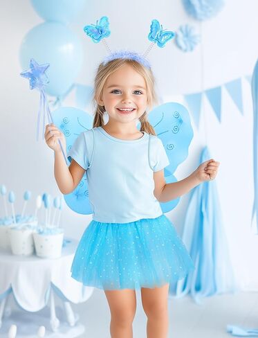 VEKDA 4 Pack Fairy Costume for Girls Butterfly Wings Kids Princess Costume Set with Tutu Skirt,Headband,Fairy Wings and Wand in Kuwait